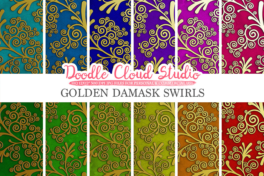 Golden Damask Swirls digital paper in Patterns - product preview 8