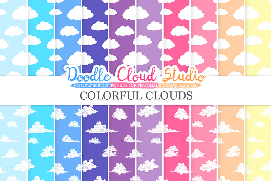 Colorful Clouds digital paper in Patterns - product preview 8