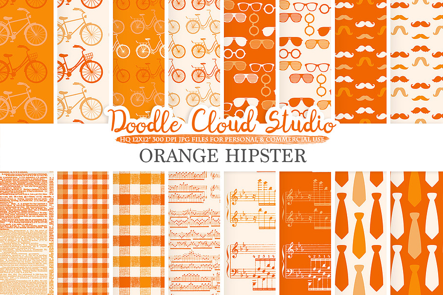 Orange Hipster digital paper