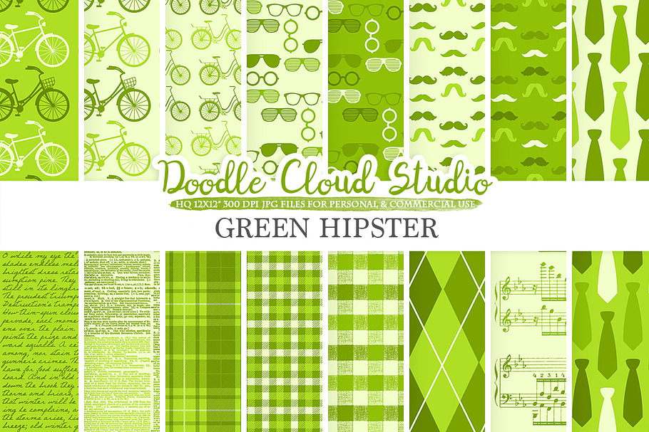 Green Hipster digital paper