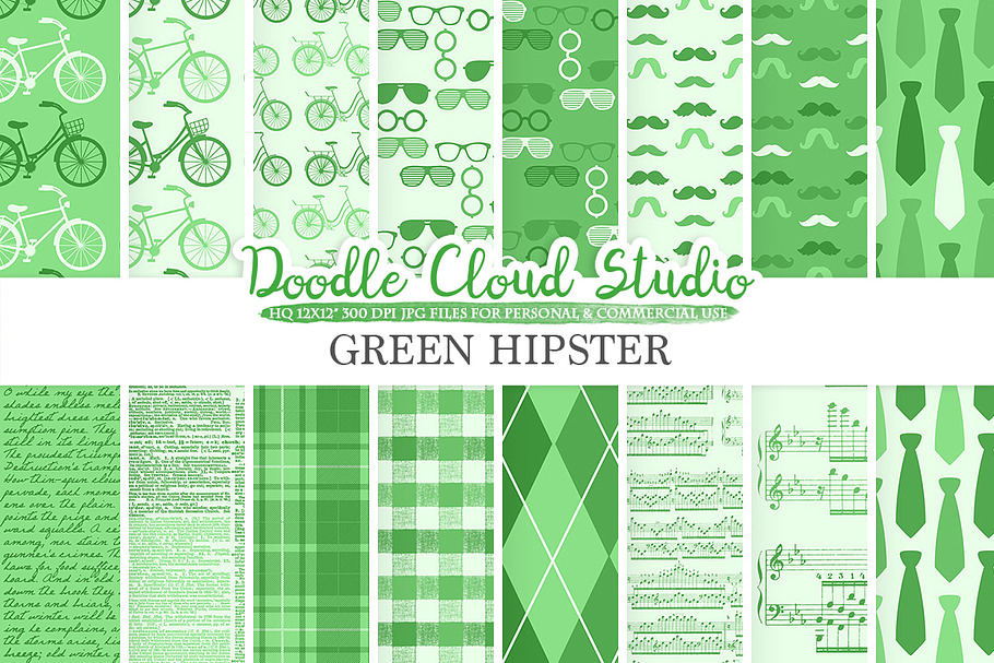 Dark Green Hipster digital paper in Patterns - product preview 8