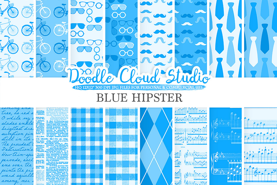 Blue Hipster digital paper in Patterns - product preview 8