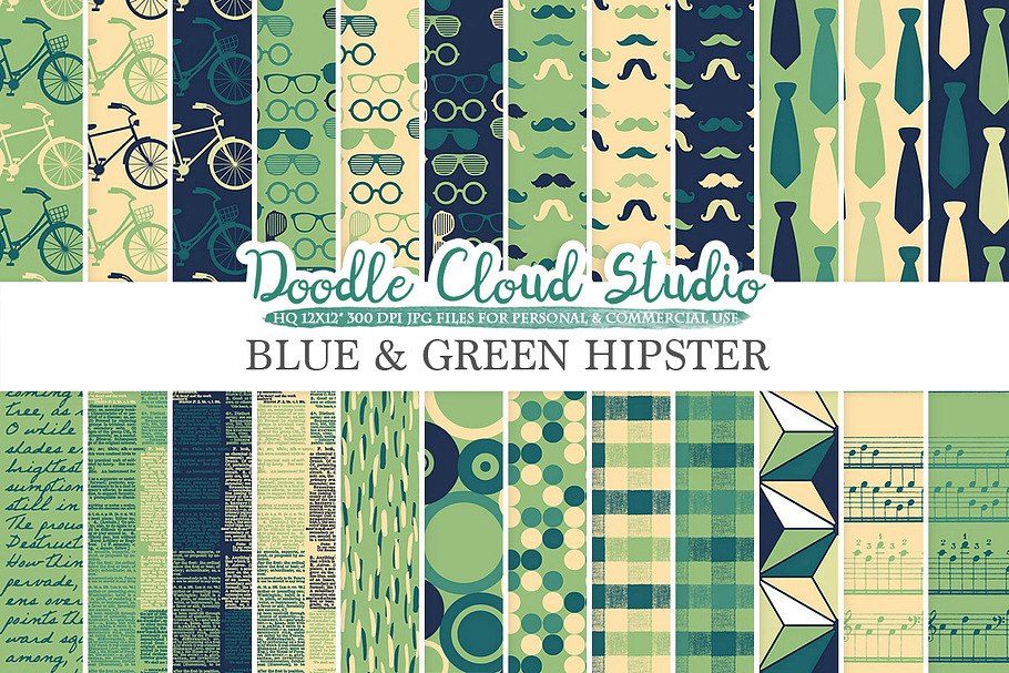 Blue and Green Hipster digital paper