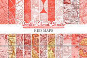 Red Vintage Maps digital paper