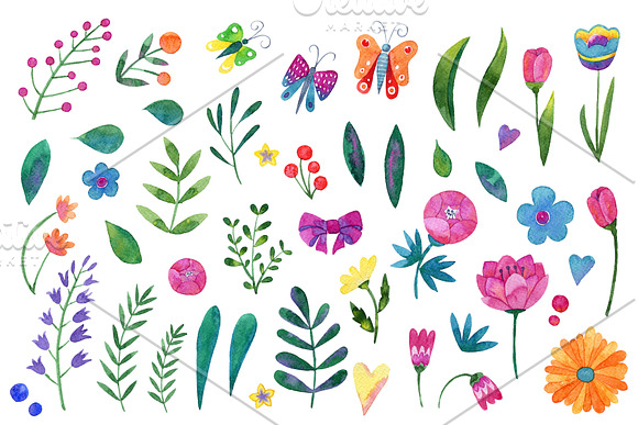 Watercolor spring set in Illustrations - product preview 1