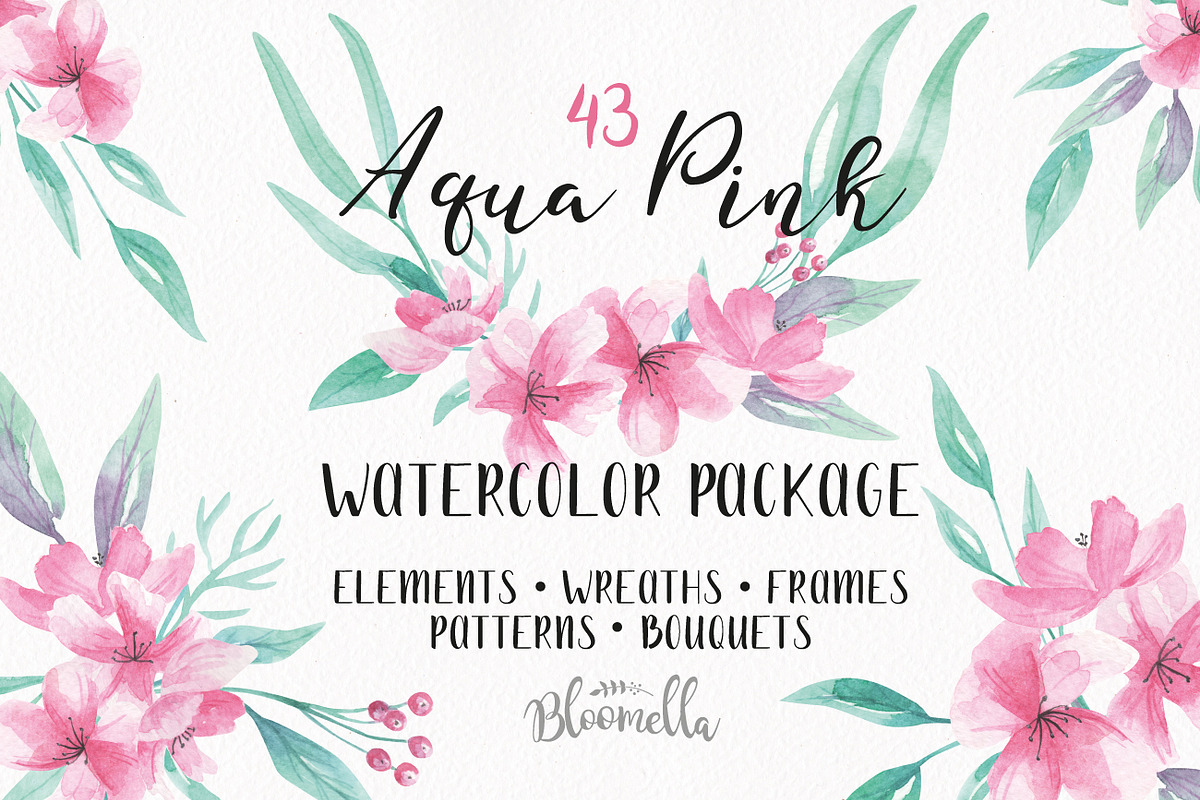 Pink Watercolor Flowers Clipart Kit in Illustrations - product preview 8