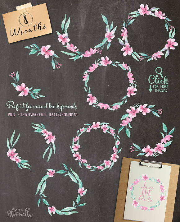 Pink Watercolor Flowers Clipart Kit in Illustrations - product preview 4