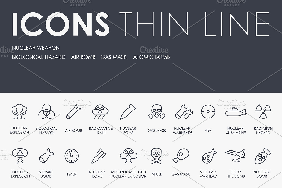 Nuclear weapon thinline icons in Graphics - product preview 8