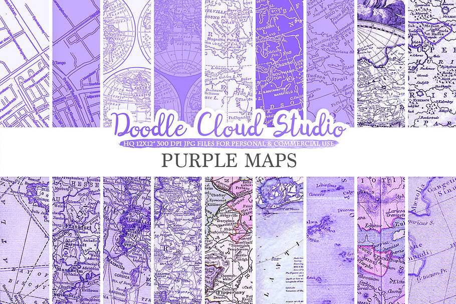 Purple Vintage Maps digital paper in Patterns - product preview 8