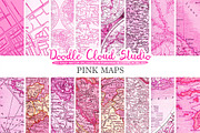 Pink Vintage Maps digital paper