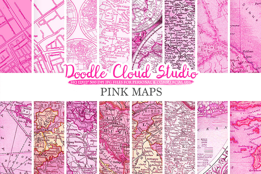 Pink Vintage Maps digital paper