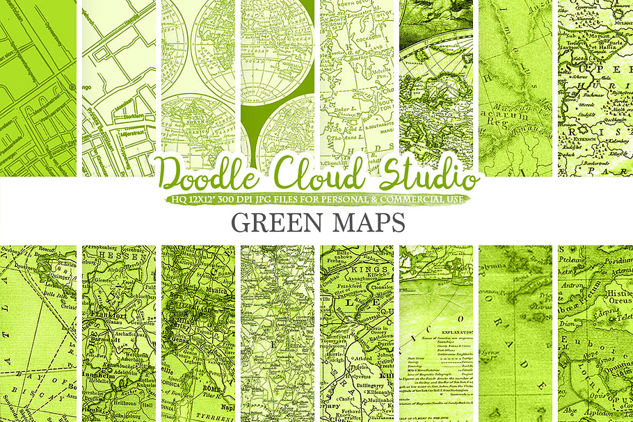 Green Vintage Maps digital paper