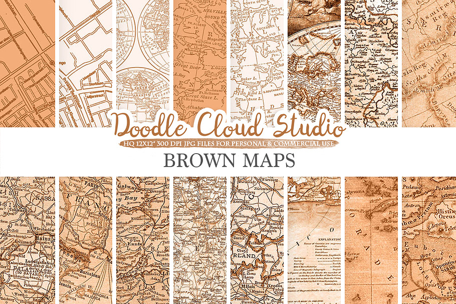 Brown Vintage Maps digital paper in Patterns - product preview 8