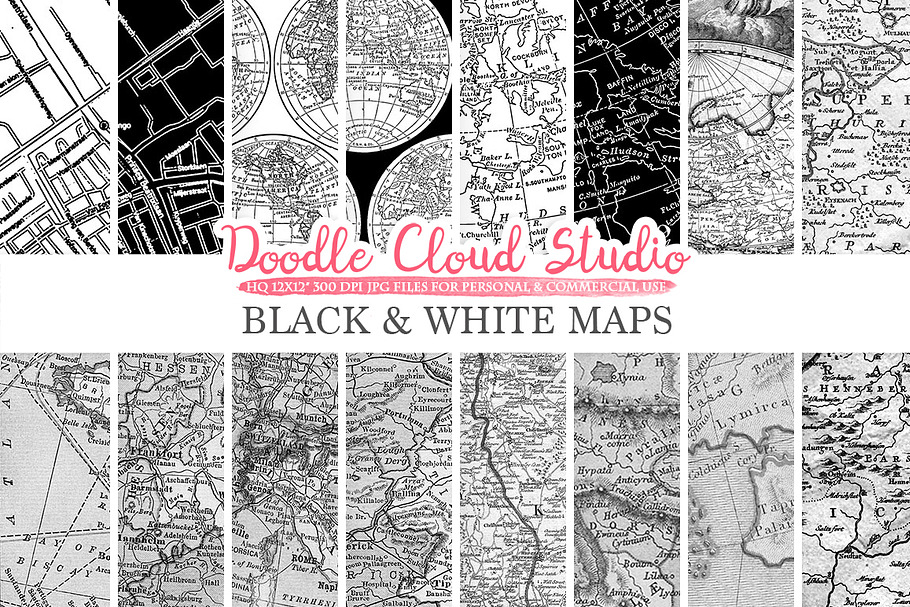 Black and White Maps digital paper