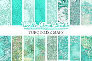 Aqua Vintage Maps digital paper