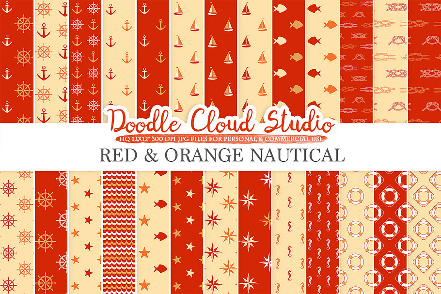 Red and Orange Nautical digital pape in Patterns - product preview 8