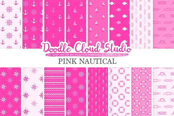 Pink Nautical digital paper in Patterns - product preview 1