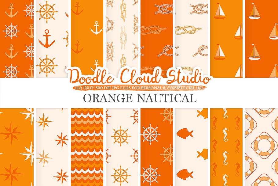 Orange Nautical digital paper in Patterns - product preview 8