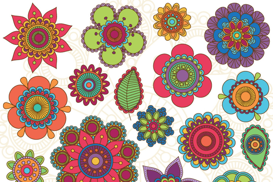 Doodle Flowers Clipart and Vectors in Illustrations - product preview 8