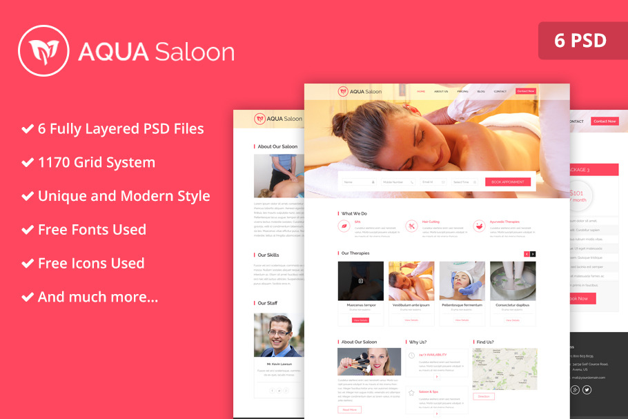 Aqua Saloon PSD Website Template