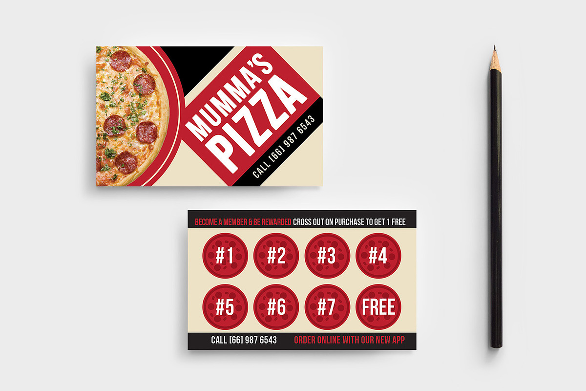 Pizza Restaurant Loyalty Card  in Business Card Templates - product preview 8