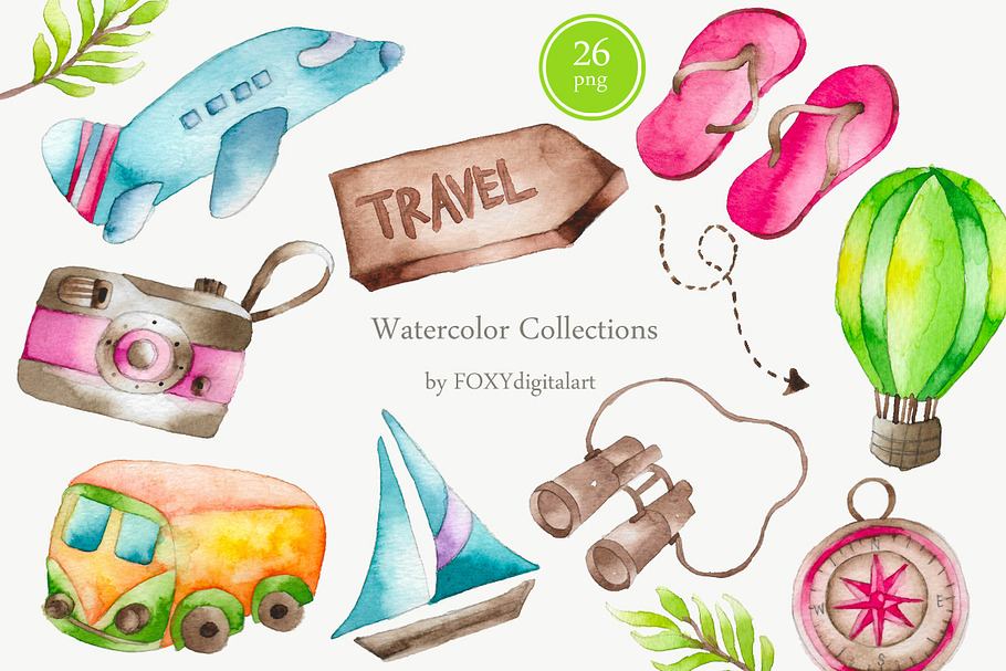 Watercolor Travel Clipart 