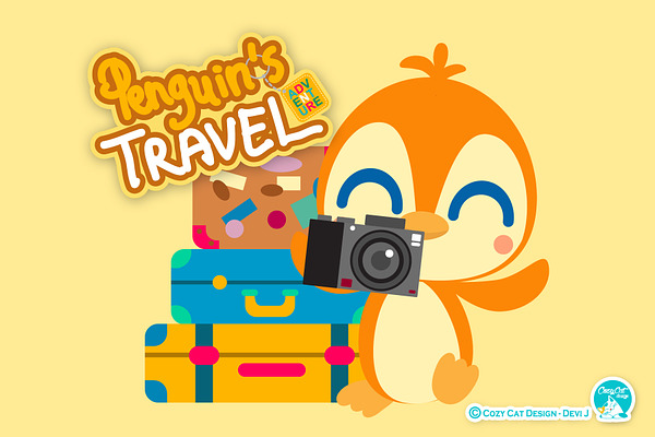 Penguin Travel Digital Clipart