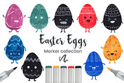 Easter Eggs Set Hand Drawn + Vector