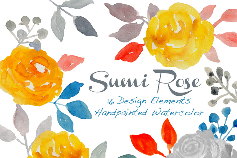 Watercolor Roses & Floral elements in Illustrations - product preview 8