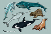 Sea mammals animal collection icons