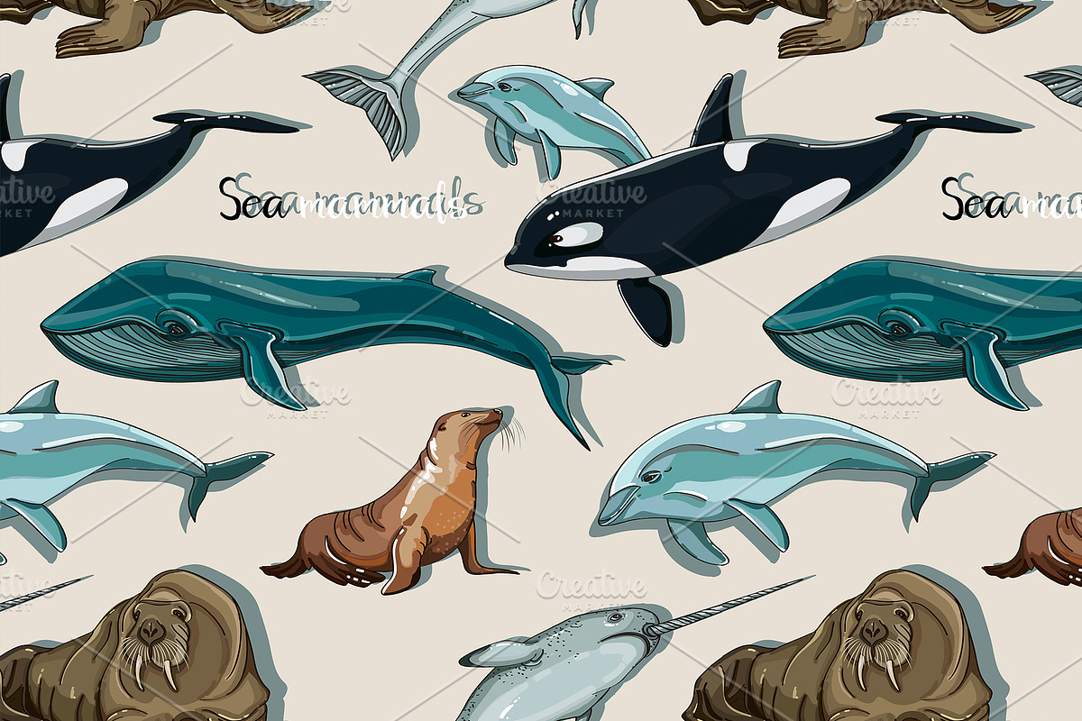 Sea mammals animal collection icons  in Patterns - product preview 8