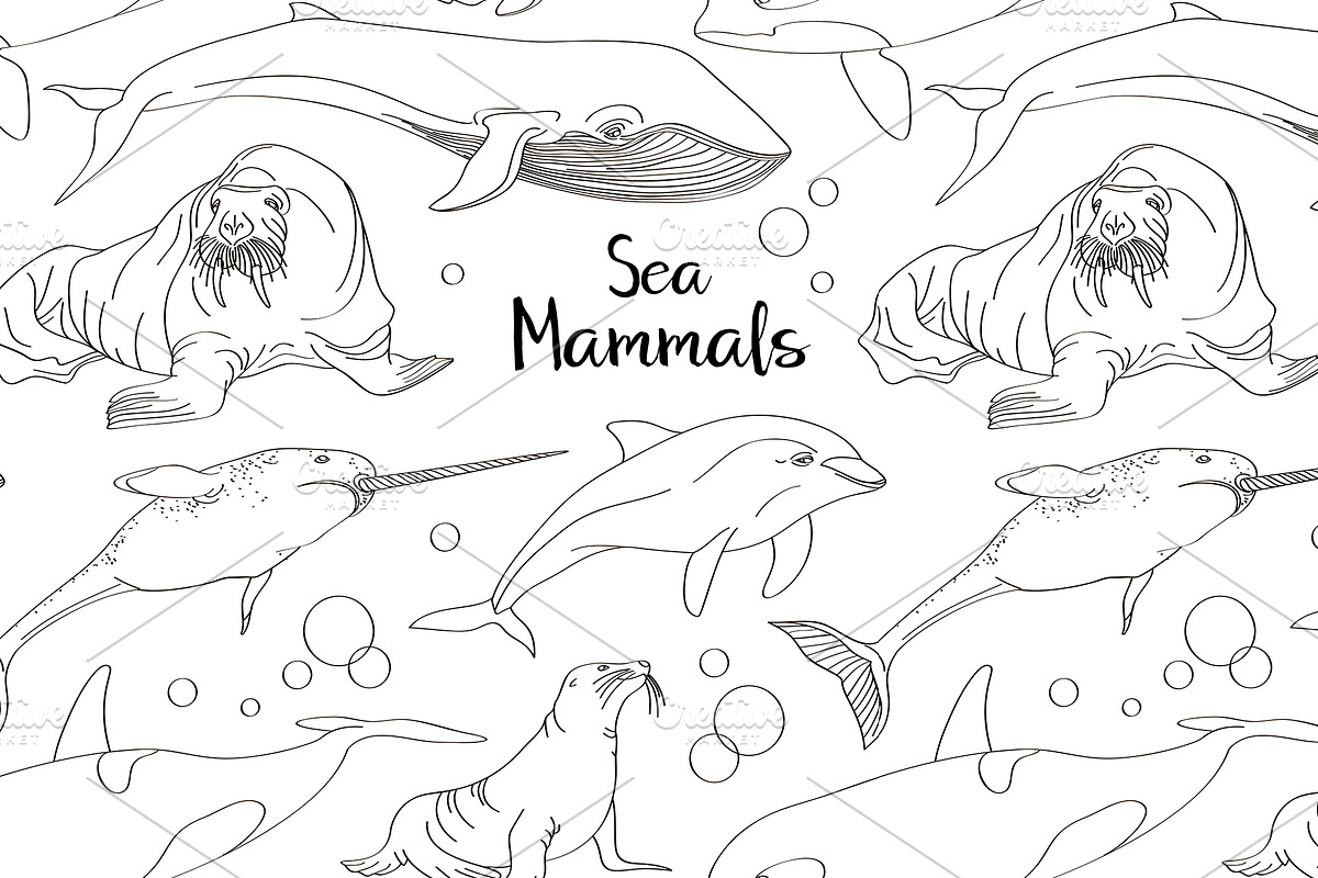 Sea mammals animal collection icons  in Patterns - product preview 8