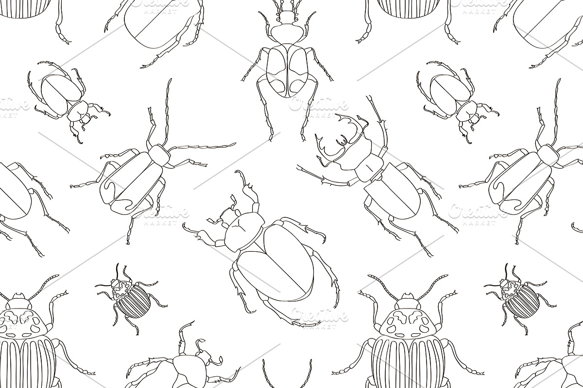 Set of beetle illustrations pattern in Patterns - product preview 8