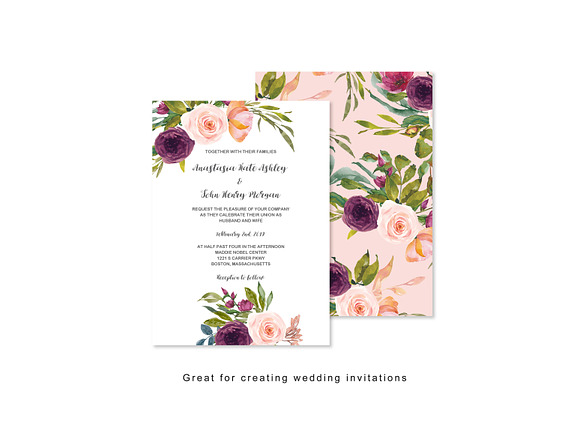 Watercolor Blush Wine Flowers Clipar in Illustrations - product preview 4