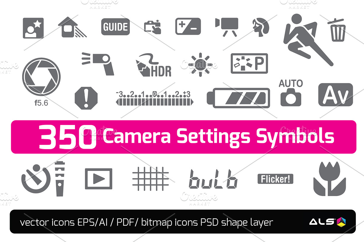 350 Camera Settings Symbols in Camera Icons - product preview 8