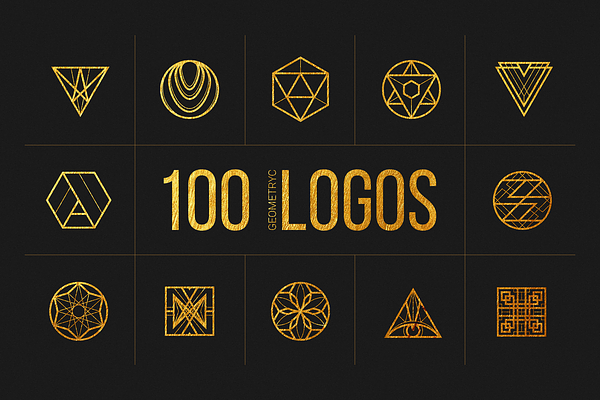 100 Linear Geometric Logos. Bundle