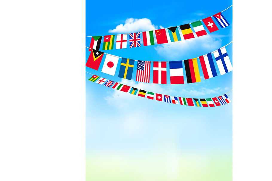 World bunting flags on blue sky. in Illustrations - product preview 8