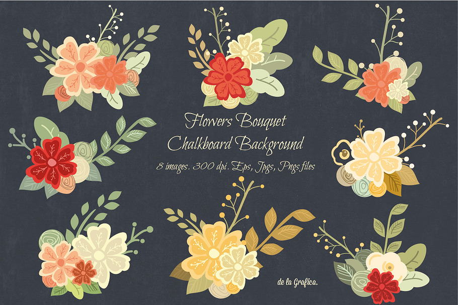 Flower Bouquet Chalkboard Background in Illustrations - product preview 8