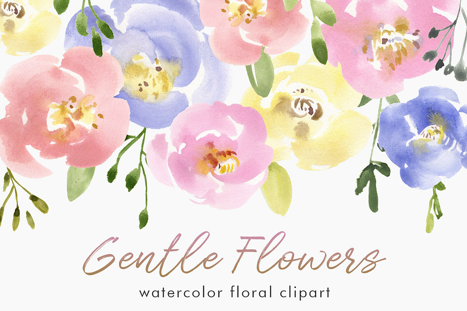 Gentle Watercolor Pastel Flowers in Illustrations - product preview 8