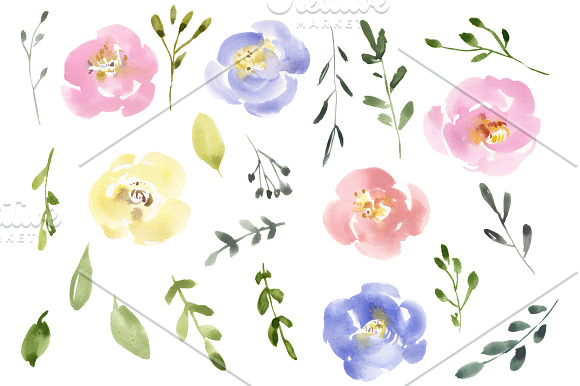 Gentle Watercolor Pastel Flowers in Illustrations - product preview 1