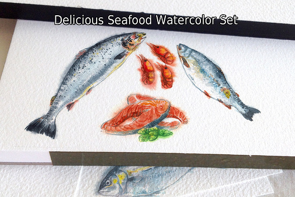 Delicious Seafood Watercolor Set in Illustrations - product preview 1