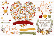 Autumn Floral Heart & Banner Vectors