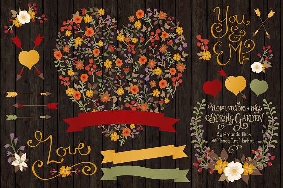 Autumn Floral Heart & Banner Vectors in Illustrations - product preview 1