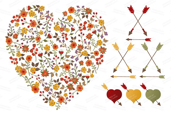 Autumn Floral Heart & Banner Vectors in Illustrations - product preview 2