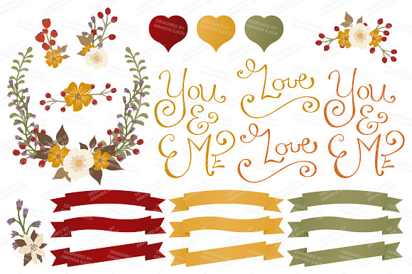 Autumn Floral Heart & Banner Vectors in Illustrations - product preview 3