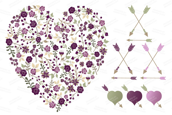Plum Floral Heart & Banner Vectors in Illustrations - product preview 2
