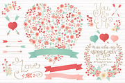 Mint & Coral Floral Heart & Banners