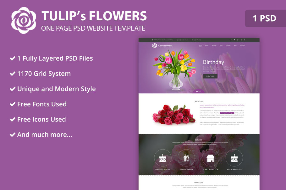 One Page Flower PSD Website Template