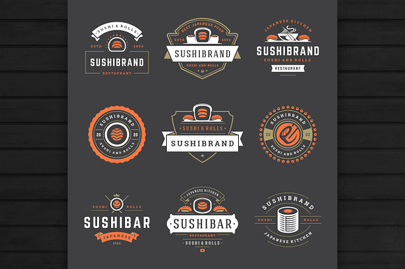 18 Sushi Bar Logos and Badges in Logo Templates - product preview 6