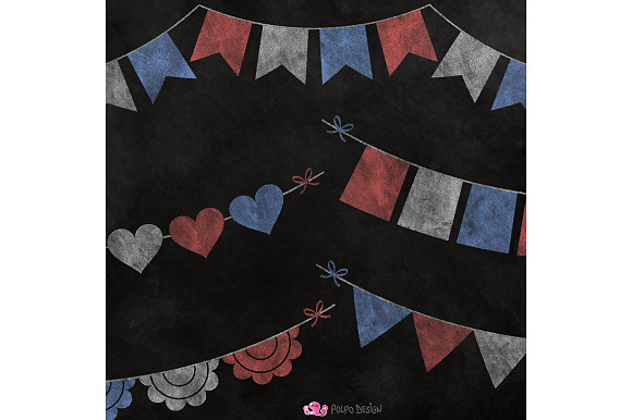 Patriotic Chalkboard Bunting Banners in Objects - product preview 1
